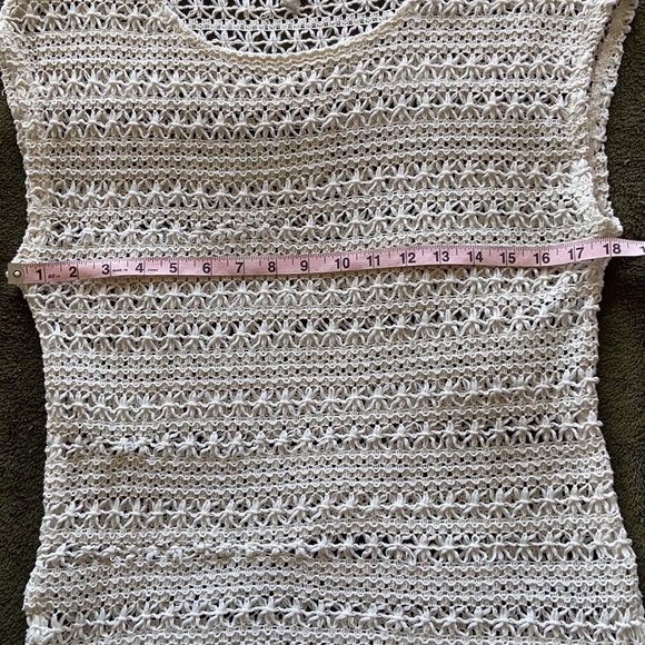 Red Camel Ecru Texture Chunky Open Weave Crochet Top Boho Cap Sleeve Sz M - Picture 7 of 9